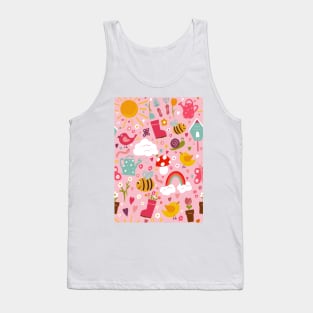 Gardening Fun repeat pattern on a pink background Tank Top